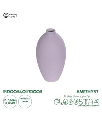 GloboStar® Artificial Garden AMETHYST 21267 Διακοσμητικό Κεραμικό Βάζo Μωβ Π8 x Μ8 x Υ14cm